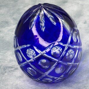 Vintage Czech Bohemian crystal cut cobalt blue egg